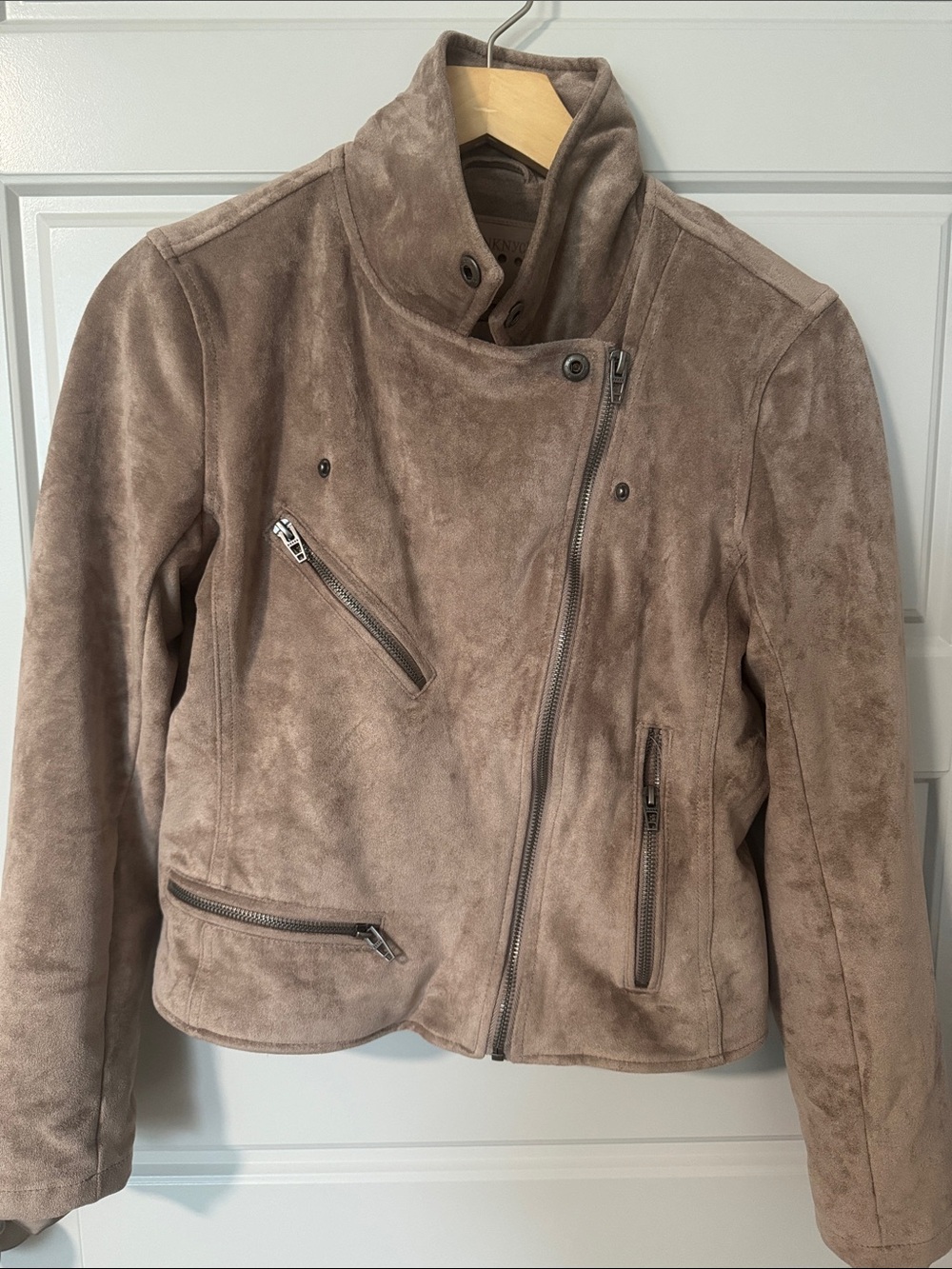 Blank NYC Taupe Suede-like Moto Bomber Jacket